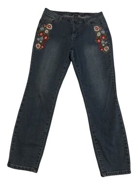 Earl Jean Embroidered Floral Skinny Ankle Jeans Size 16 Mid Wash Stretch